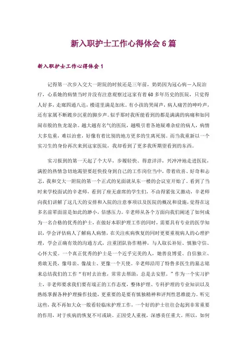 新入职护士工作心得体会6篇