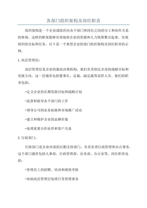 各部门组织架构及岗位职责