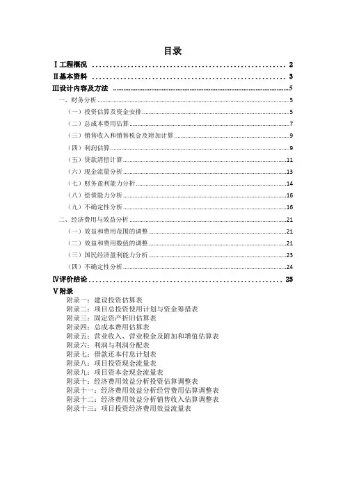 火力发电厂项目经济评价报告书