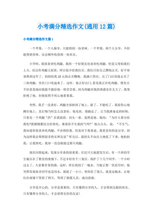 小考满分精选作文(通用12篇)