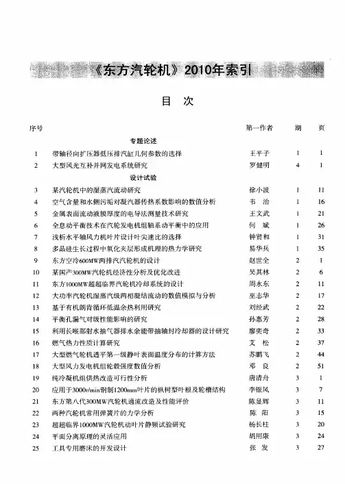 《东方汽轮机》2010年索引