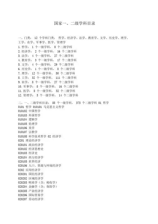 国家一、二级学科目录