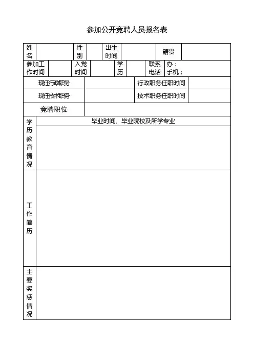 参加公开竞聘人员报名表
