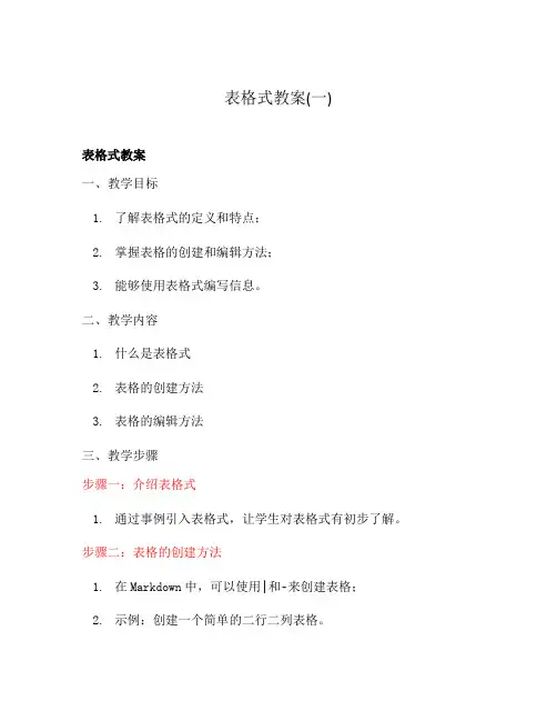 表格式教案(一)
