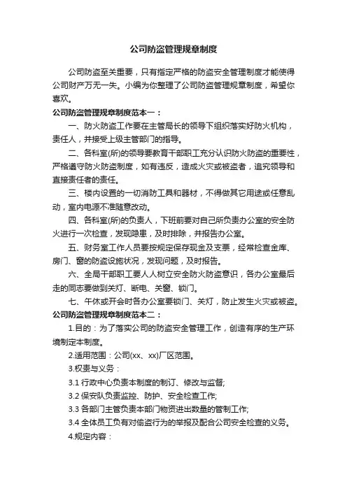 公司防盗管理规章制度