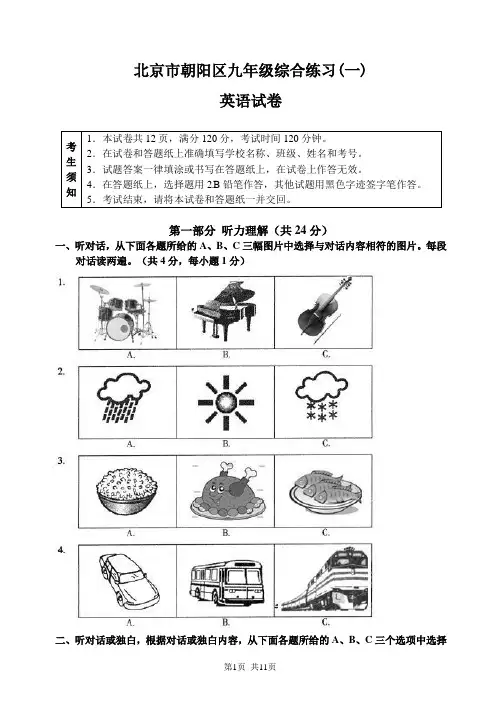 北京市朝阳区10—11下学期初三英语一模考试试卷