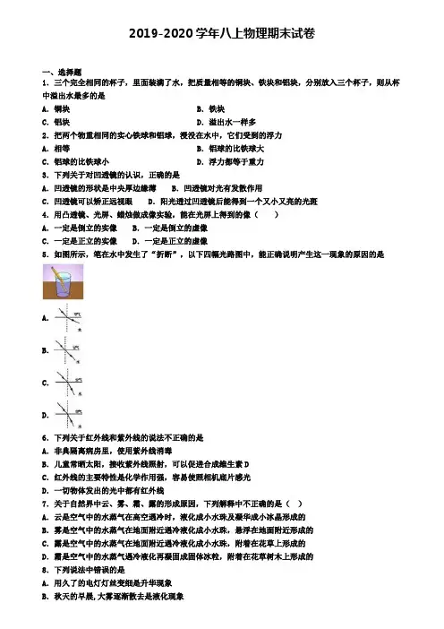 (4份试卷汇总)2019-2020学年南宁市名校物理八年级(上)期末学业质量监测模拟试题
