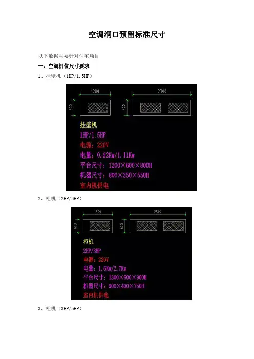 空调洞口预留标准尺寸