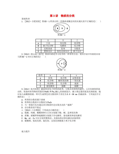 高三化学一轮复习 专讲专练(基础热身 能力提升 挑战自我)第3讲 物质的分类(含详解)