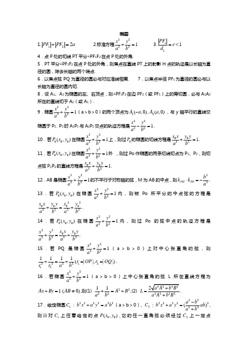 高中椭圆性质大全(92条含证明)
