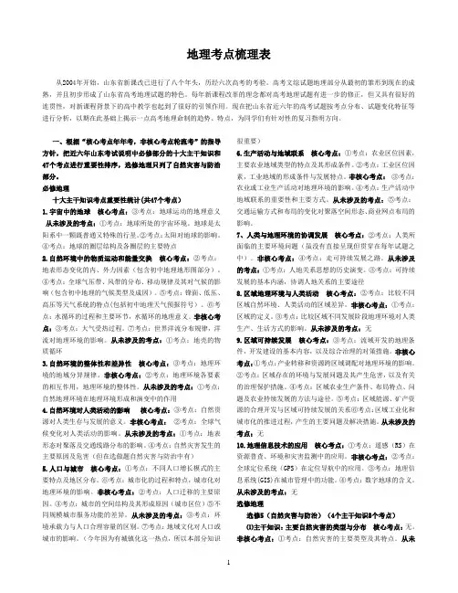 山东历年高考考点分布(地理)