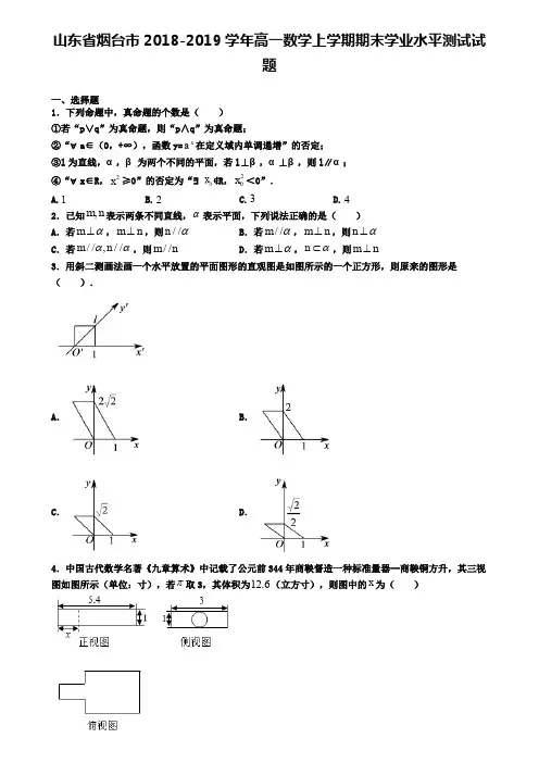 山东省烟台市2018-2019学年高一数学上学期期末学业水平测试试题