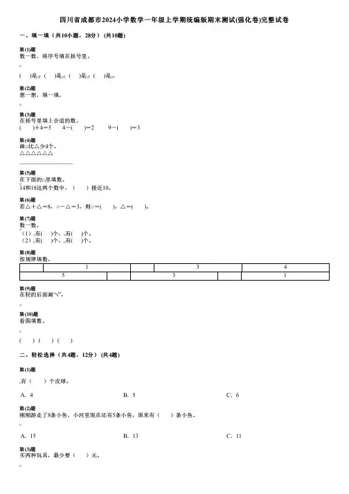 四川省成都市2024小学数学一年级上学期统编版期末测试(强化卷)完整试卷
