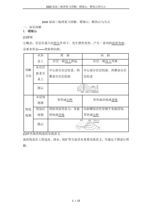 2020届高三地理复习讲解：褶皱山、断块山和火山