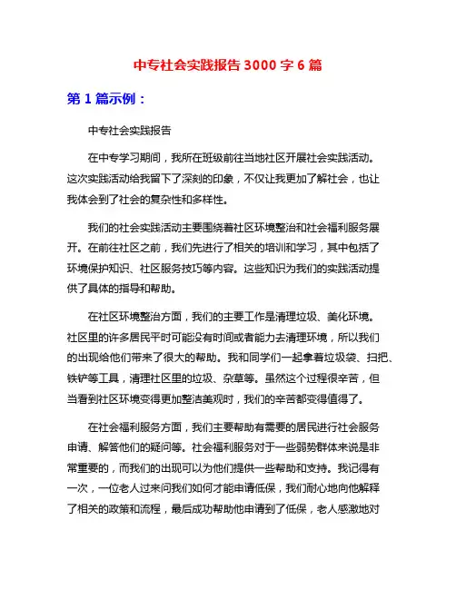 中专社会实践报告3000字6篇