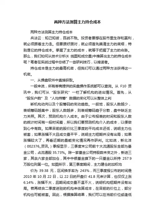 两种方法测算主力持仓成本