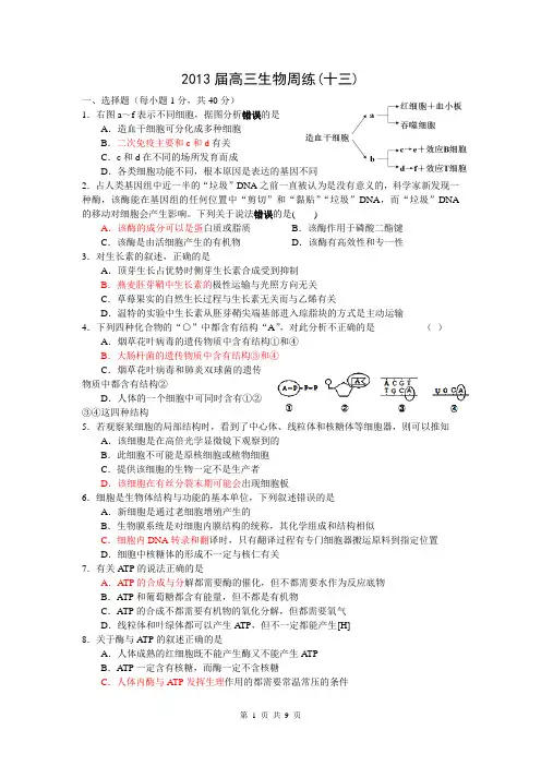 生物百花园-高三生物周练13