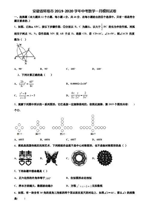 安徽省蚌埠市2019-2020学年中考数学一月模拟试卷含解析