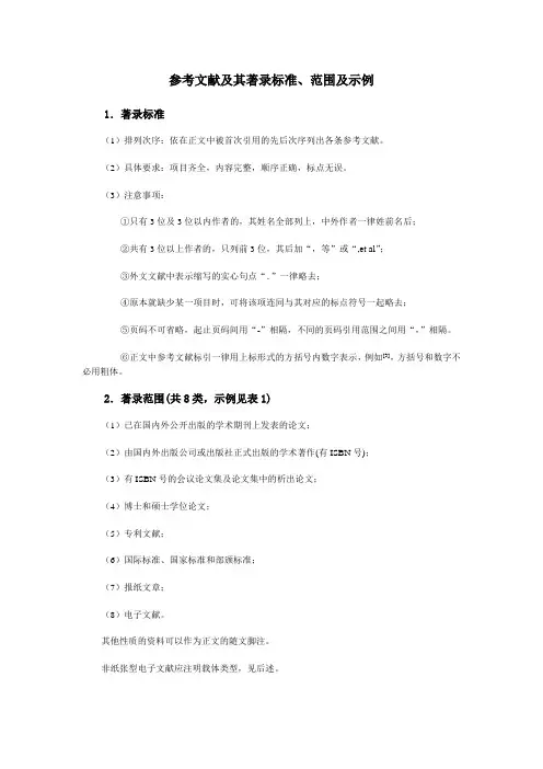 参考文献及其著录标准范围及示例精