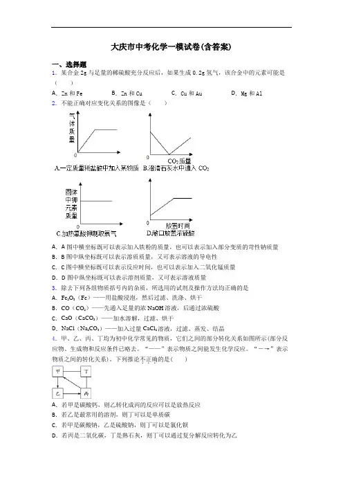 大庆市中考化学一模试卷(含答案)