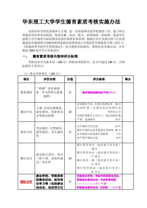 德育分评定标准