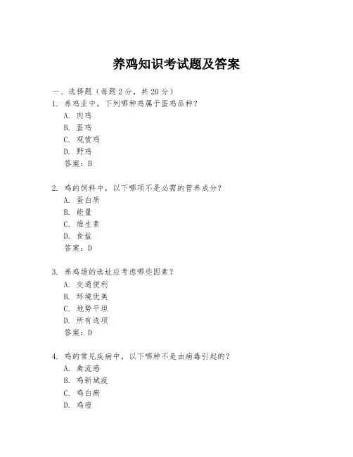 养鸡知识考试题及答案