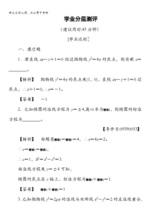 2016-2017学年高中数学苏教版选修2-1学业分层测评2.5 圆锥曲线的统一定义 含解析