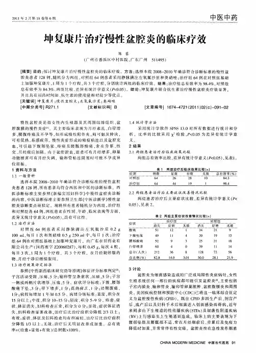 坤复康片治疗慢性盆腔炎的临床疗效