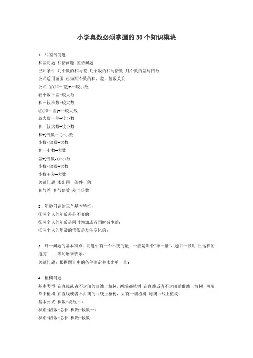 小学奥数必须掌握的30个知识模块