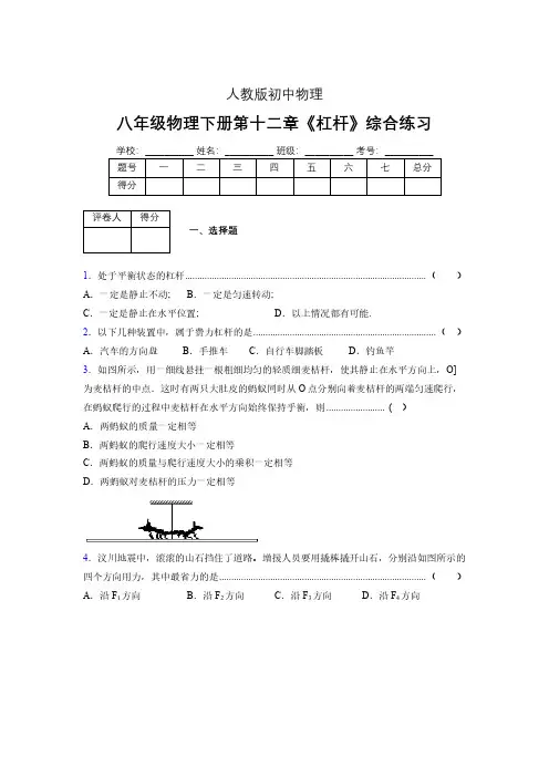 (中考)物理《杠杆》专项模拟练习(含答案) (354).pdf