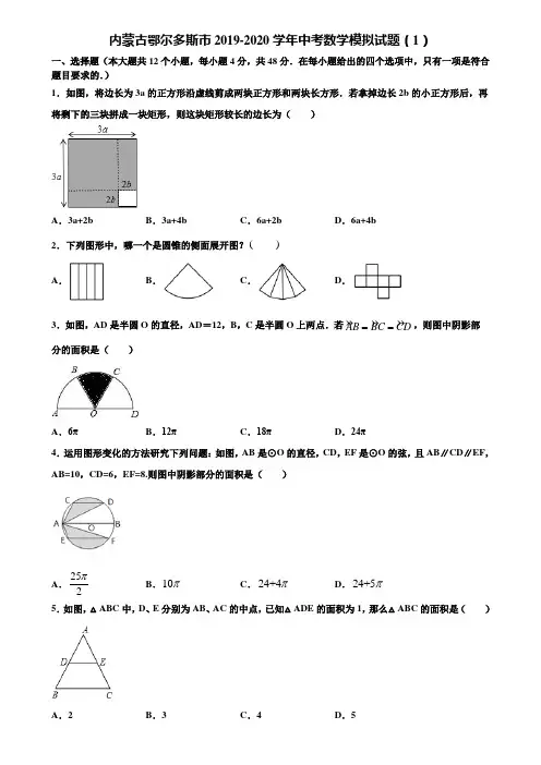 内蒙古鄂尔多斯市2019-2020学年中考数学模拟试题(1)含解析