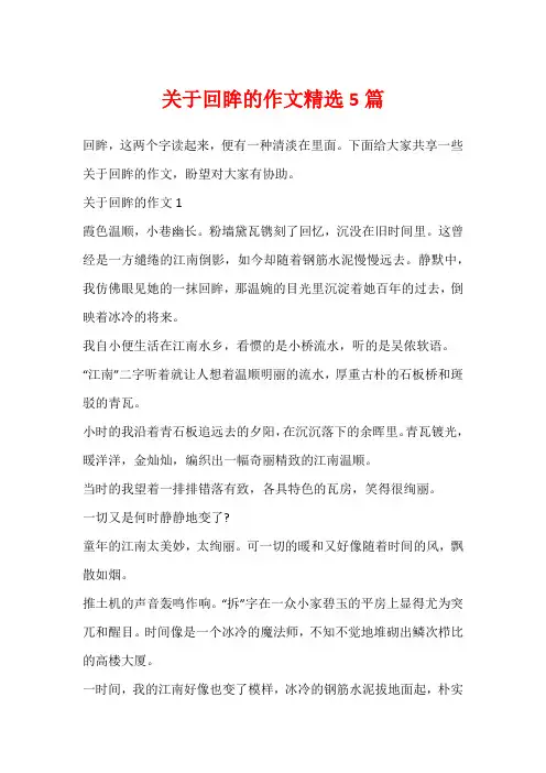 关于回眸的作文精选5篇