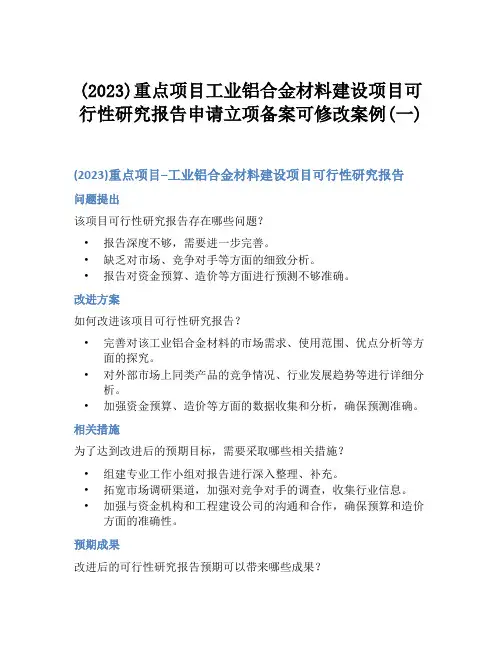 (2023)重点项目工业铝合金材料建设项目可行性研究报告申请立项备案可修改案例(一)