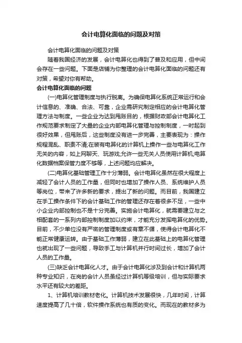 会计电算化面临的问题及对策