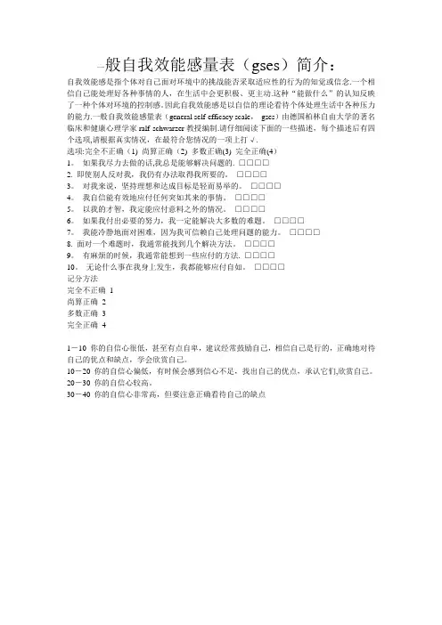 自我效能量表