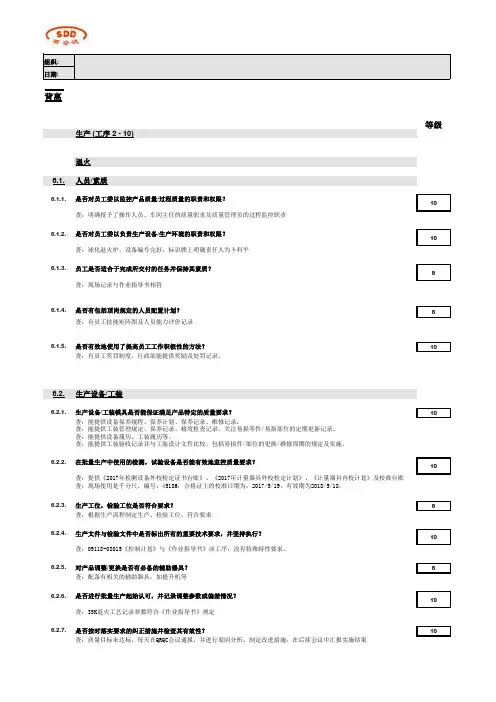 VDA 过程审核检查表及打分表—