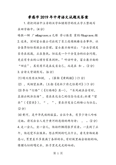 孝感市中考语文试题及答案-精选文档