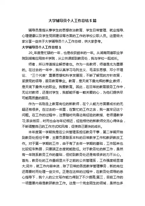 大学辅导员个人工作总结5篇