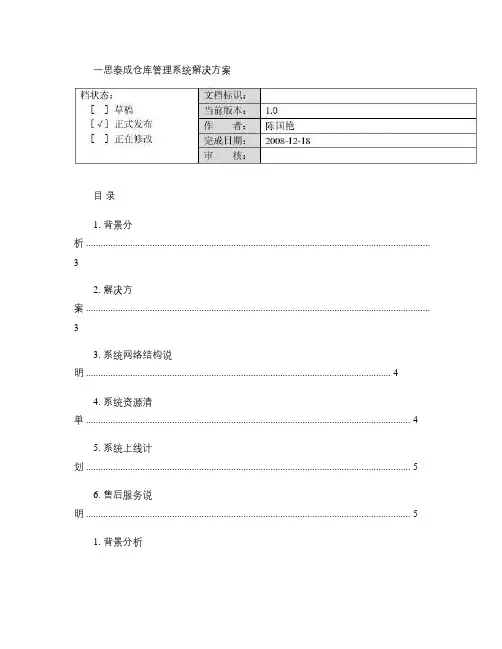 一思泰成仓库管理系统解决方案汇总