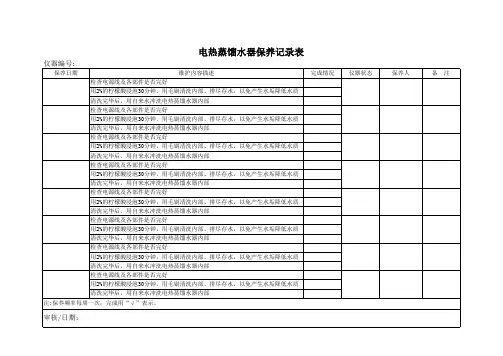 电热蒸馏水器保养记录表