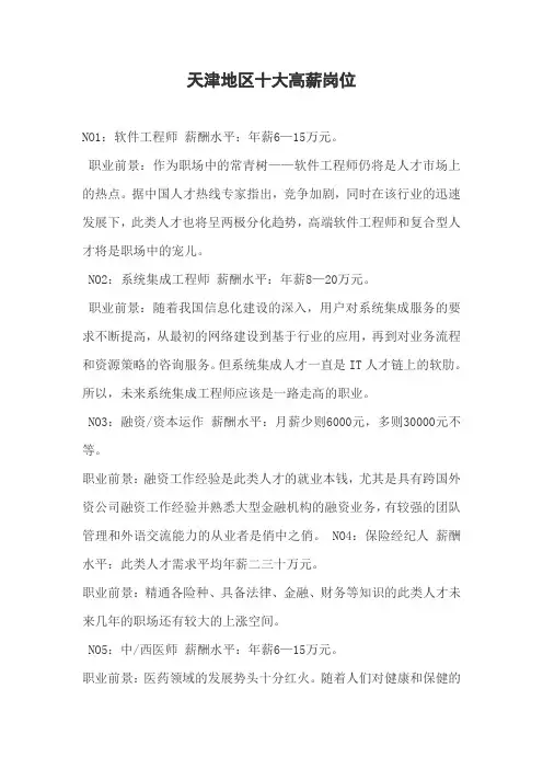 天津地区十大高薪岗位