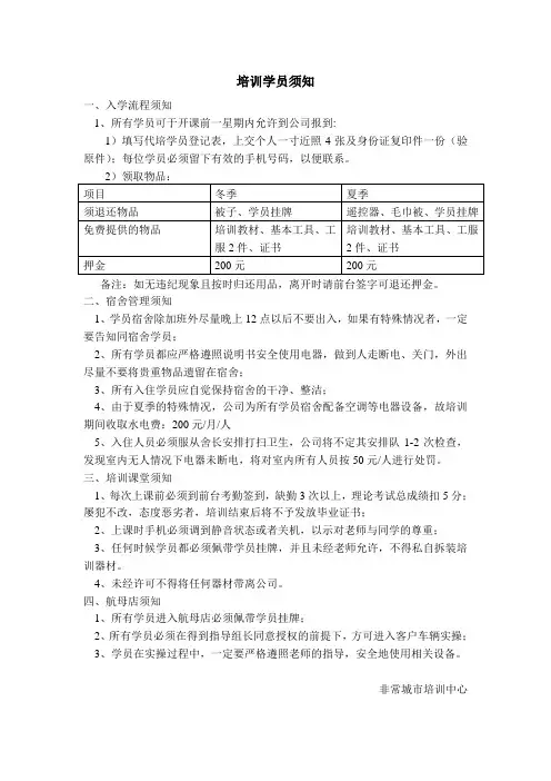 培训学员须知