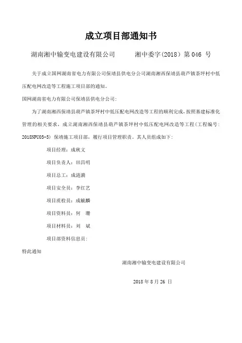 项目部成立通知