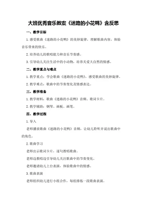 大班优秀音乐教案《迷路的小花鸭》含反思