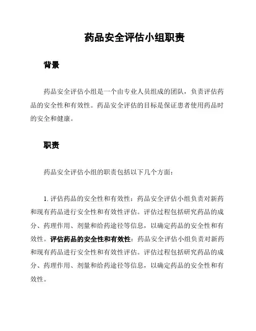 药品安全评估小组职责