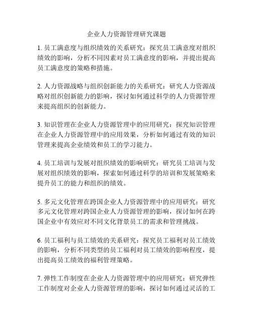 企业人力资源管理研究课题