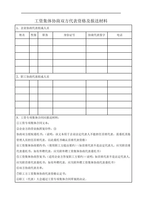 工资集体协商双方代表资格及报送材料