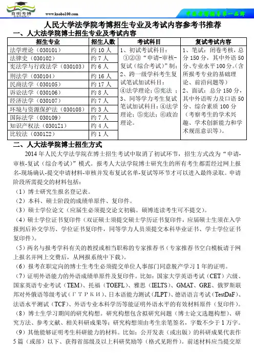人民大学法学院考博招生专业及考试内容参考书推荐-育明考博