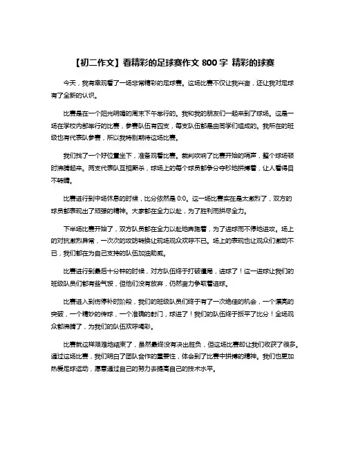 【初二作文】看精彩的足球赛作文800字 精彩的球赛
