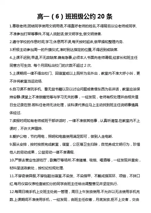 高一(X)班班级公约20条
